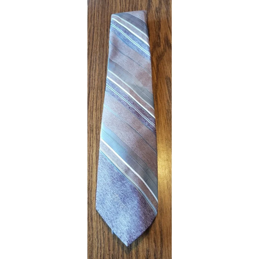 Allyn St George Vintage Mens Silver and Brown Striped Necktie Tie